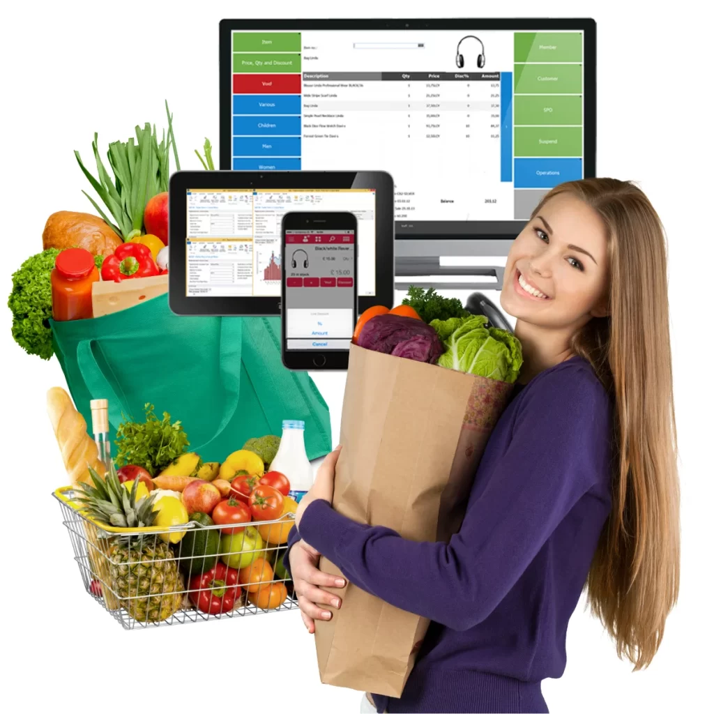Online grocery shopper across desktop, tablet and mobile — Magento and LS Commerce eCommerce delivered by Novasoft